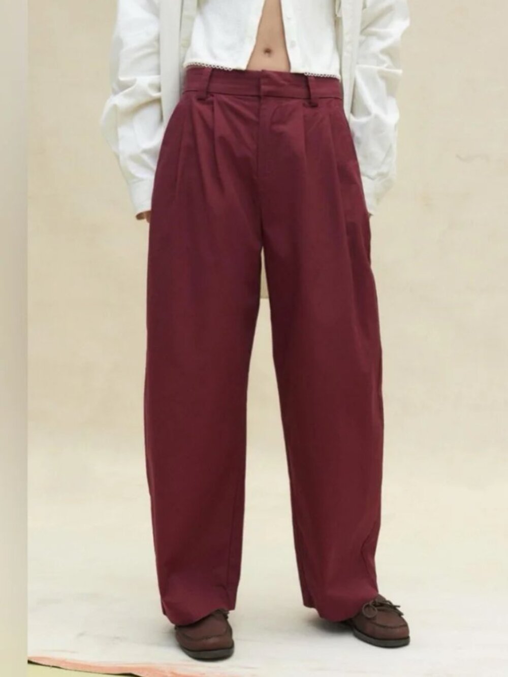 Urban Outfitters BDG Kristen Twill Trousers maroon Large Women's Pants Wide Leg